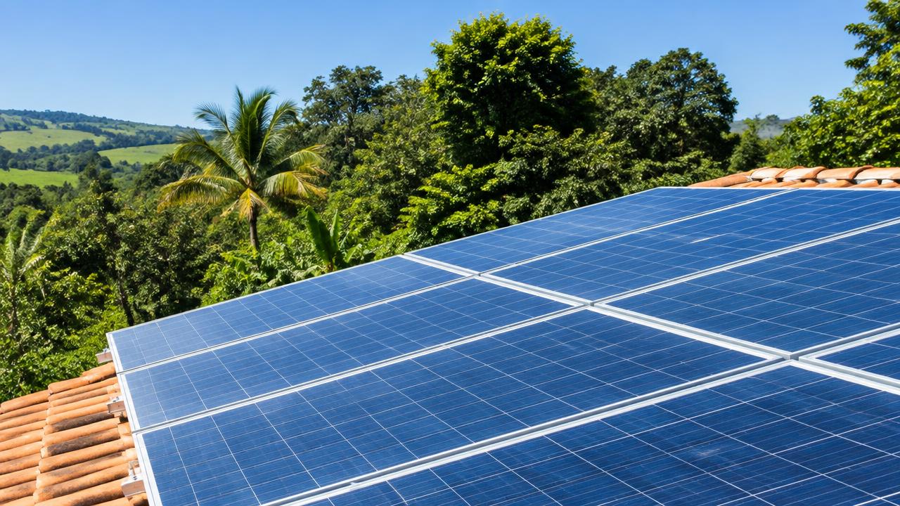 Painéis solares em um telhado
